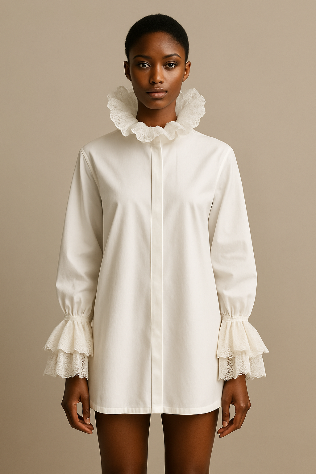 Chemise à col volanté